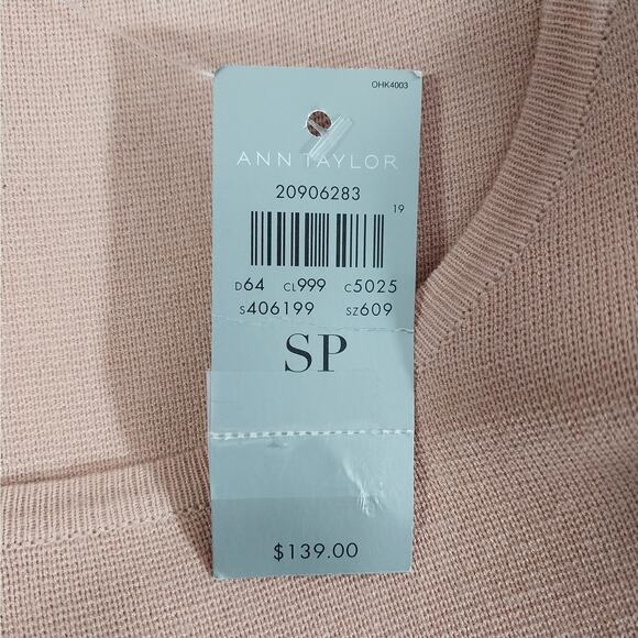 NWT@$139! ANN TAYLOR PETITES! DUSTY PINK KNIT, EMBROIDERED SWEATER DRESS!  SZ SP - Picture 8 of 12